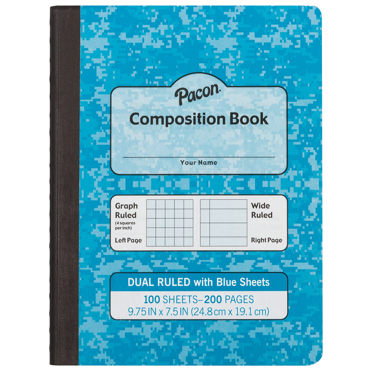 Dual Ruled Composition Book, Blue, 1/4" Grid & 3/8" Wide Ruled, 9-3/4" x 7-1/2", 100 Sheets