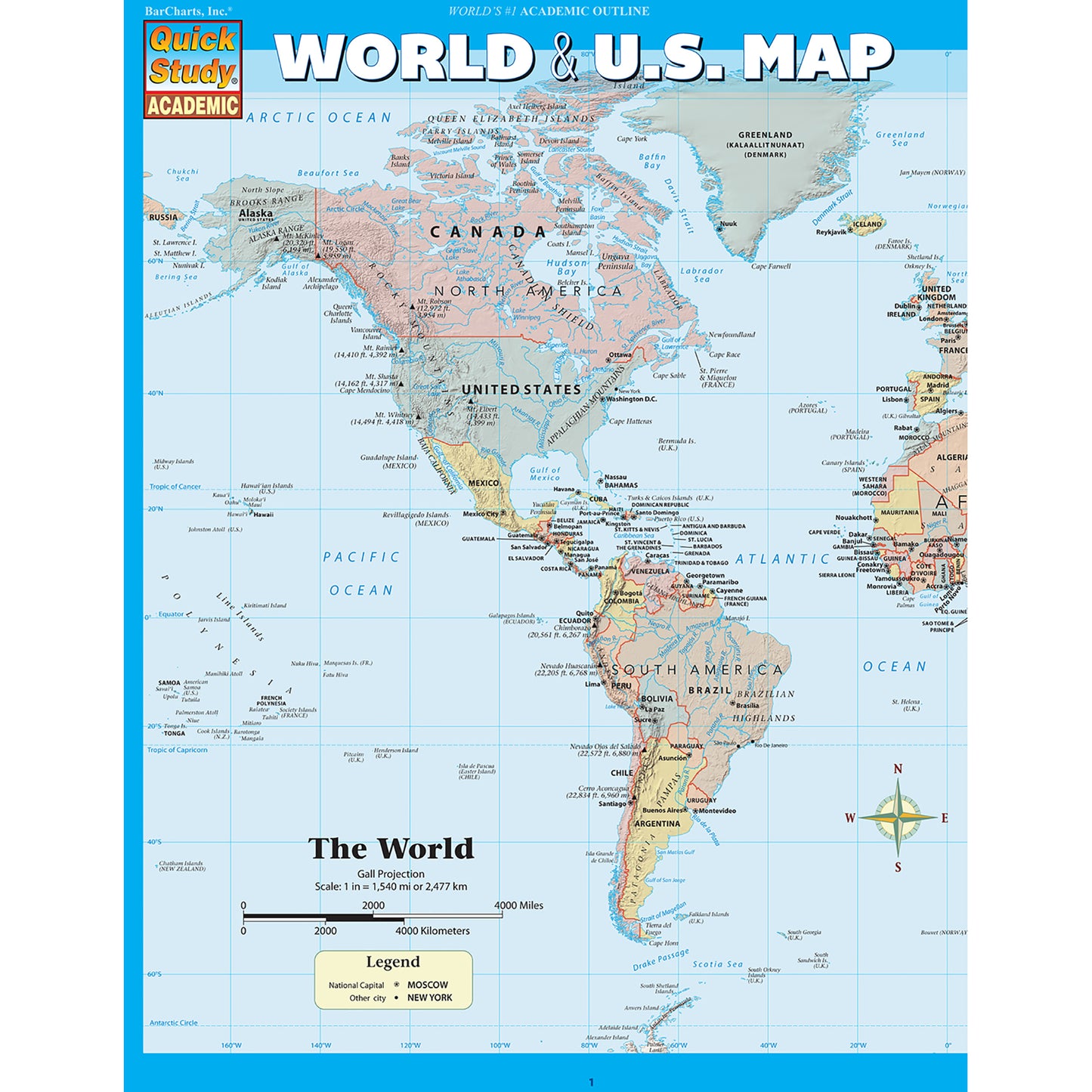 World & U.S. Map Laminated Reference Guide