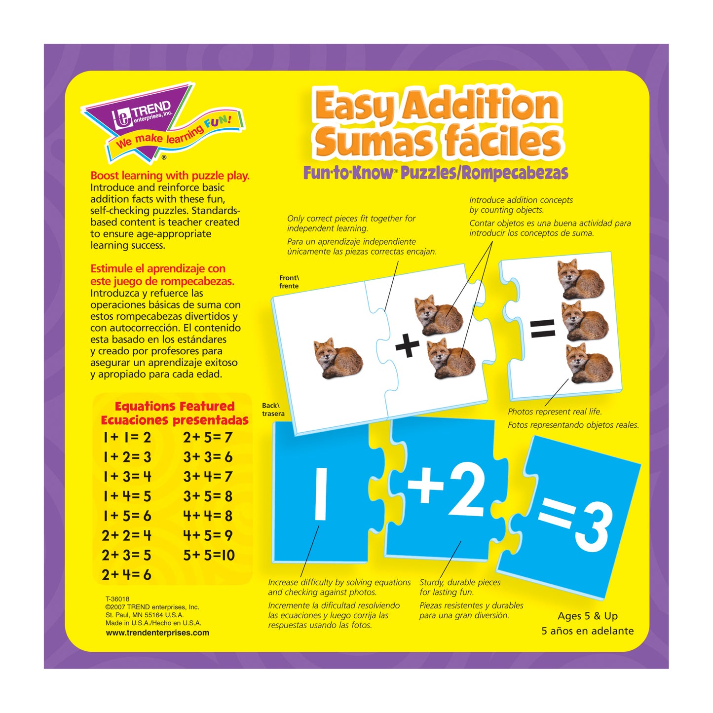 Easy Addition/Sumas faciles Fun-to-Know® Puzzles