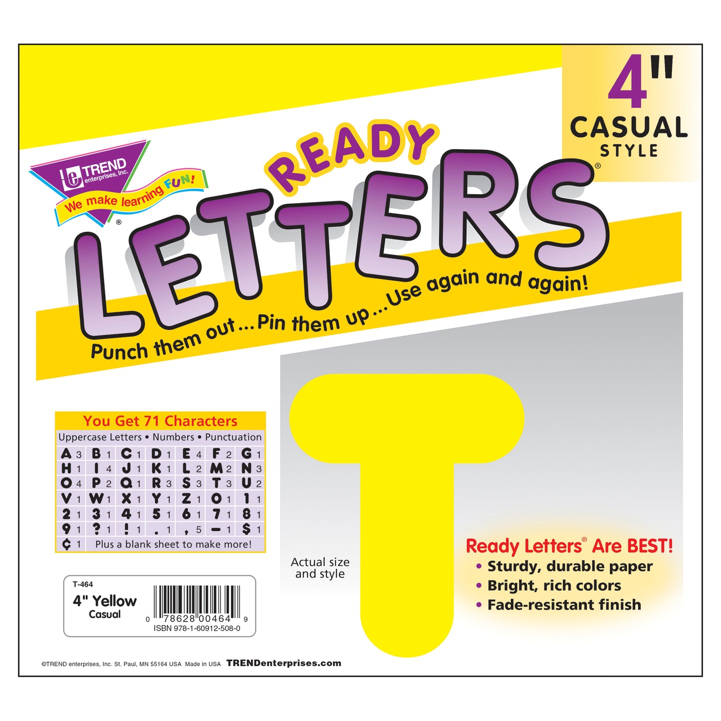 Yellow 4" Casual Uppercase Ready Letters®, 6 Packs