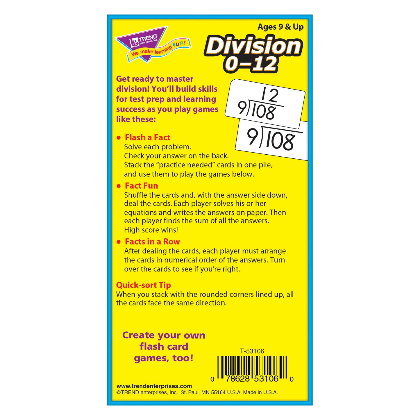 Division 0-12 Skill Drill Flash Cards