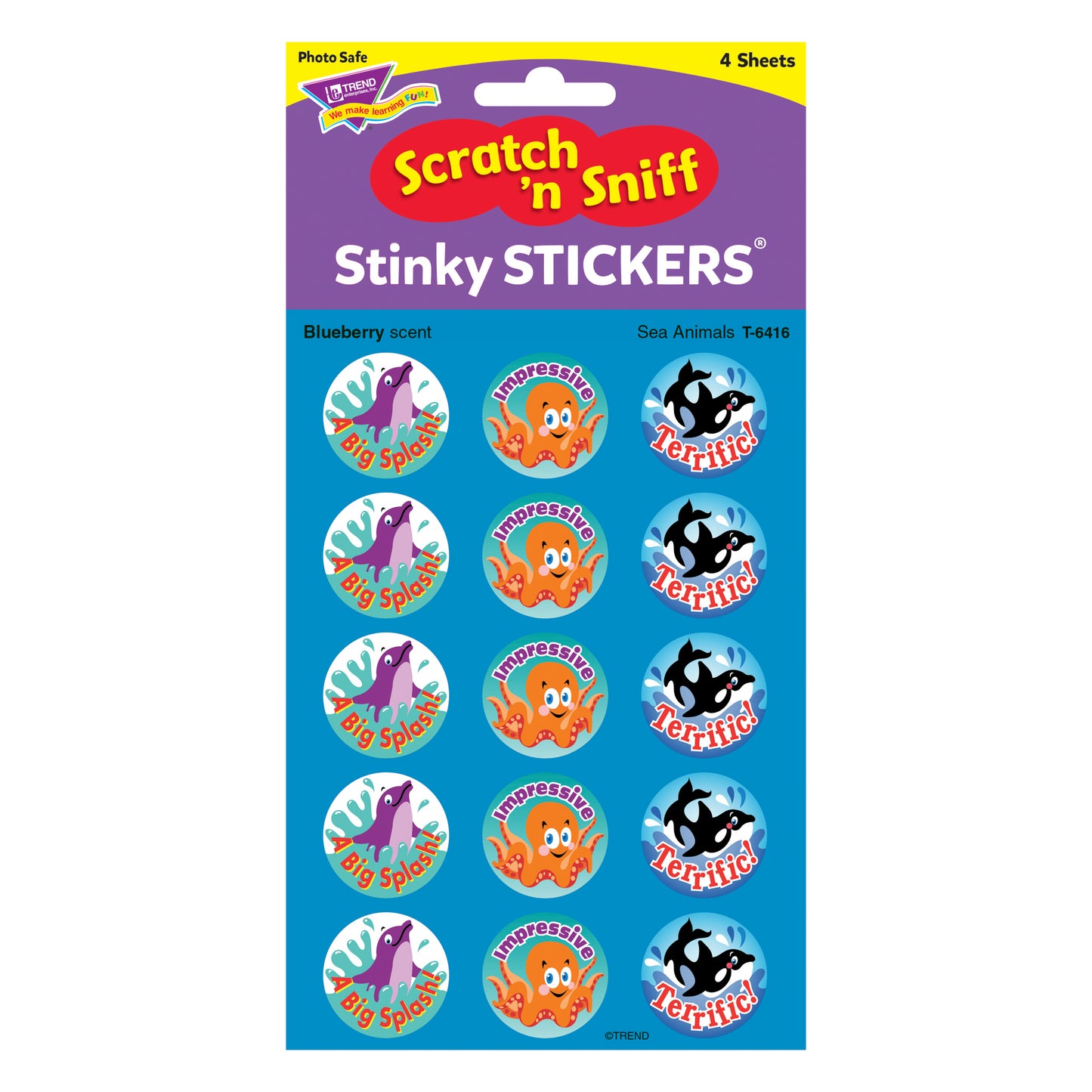 Sea Animals/Blueberry Stinky Stickers®, 60 Ct