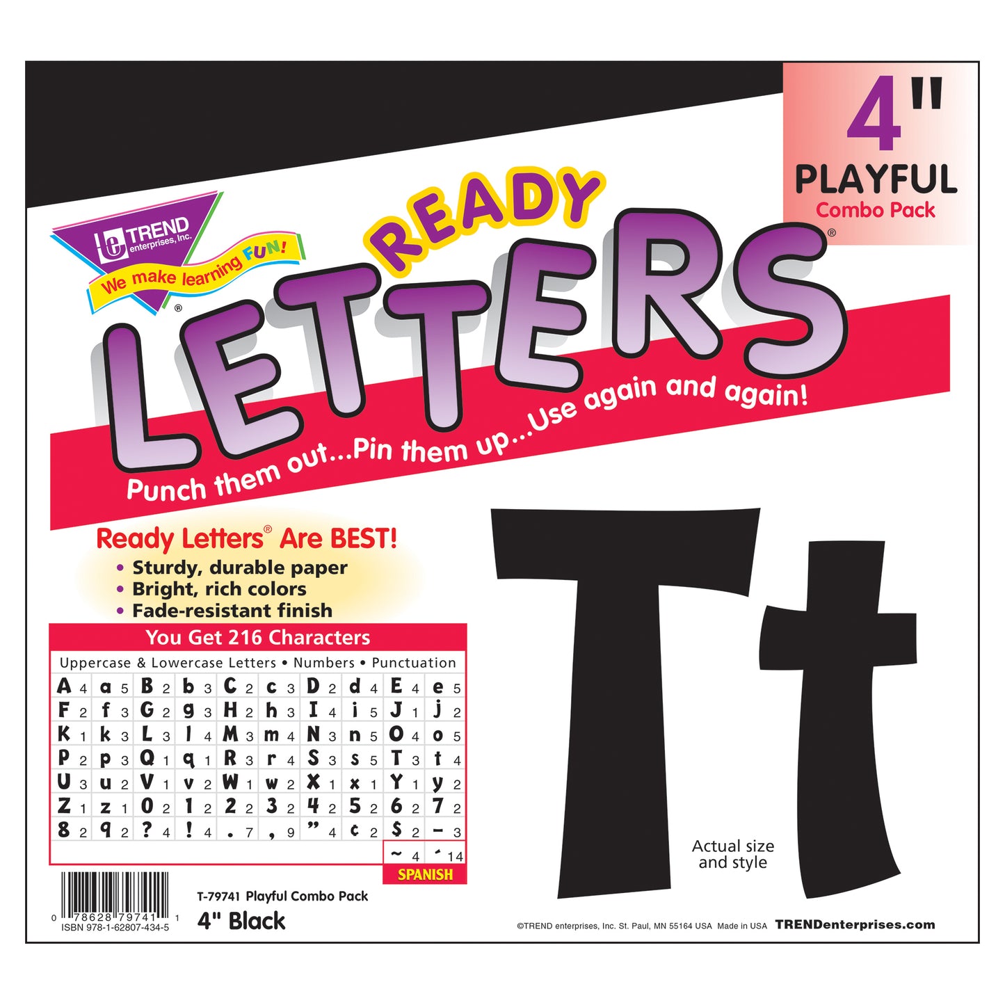 Black 4-Inch Playful Uppercase/Lowercase Combo Pack (EN/SP) Ready Letters®