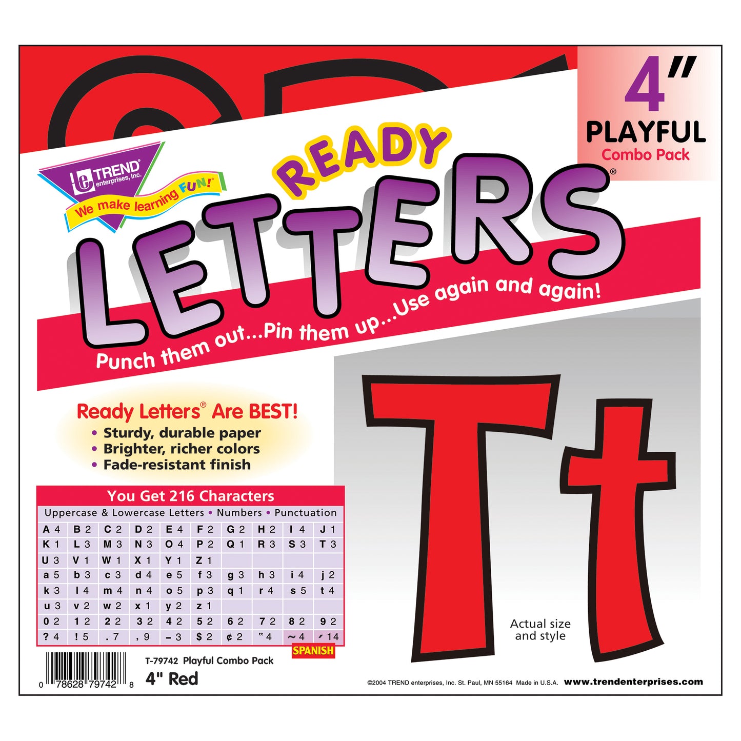Red 4-Inch Playful Uppercase/Lowercase Combo Pack (EN/SP) Ready Letters®