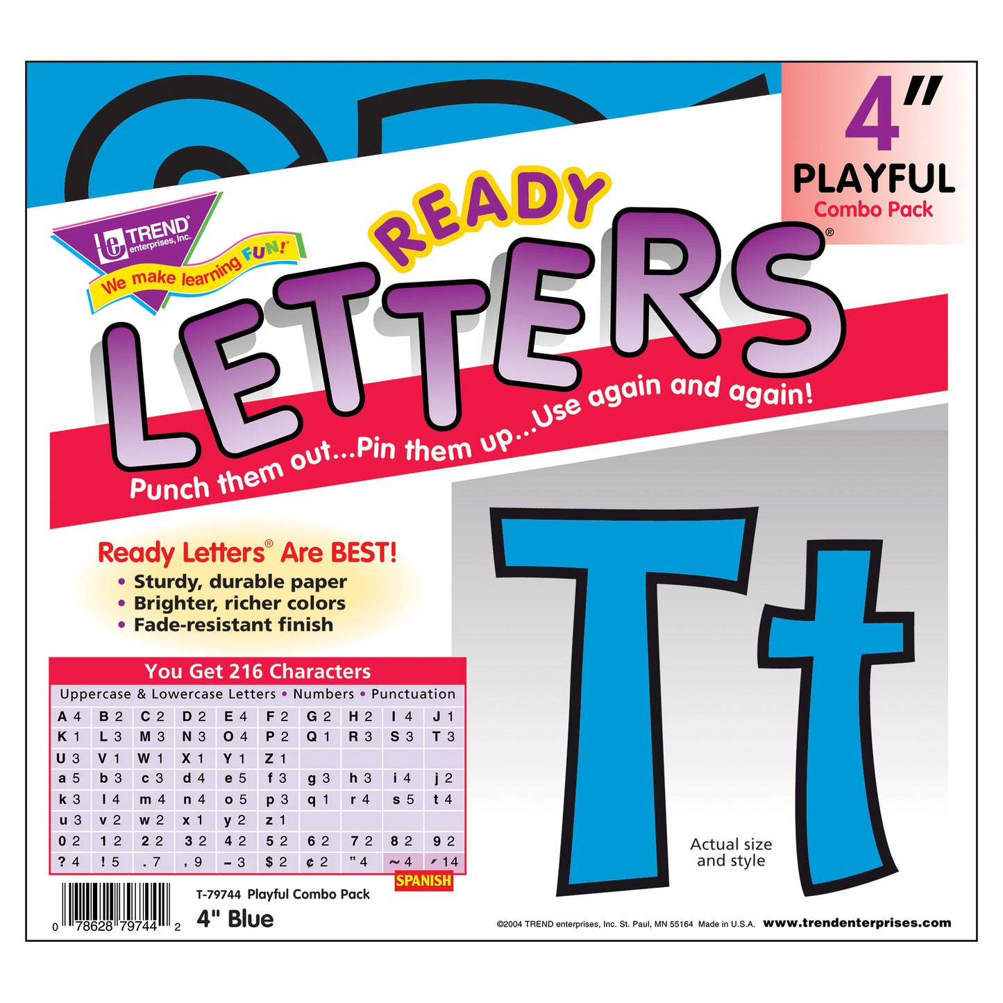 Blue 4-Inch Playful Uppercase/Lowercase Combo Pack (EN/SP) Ready Letters®
