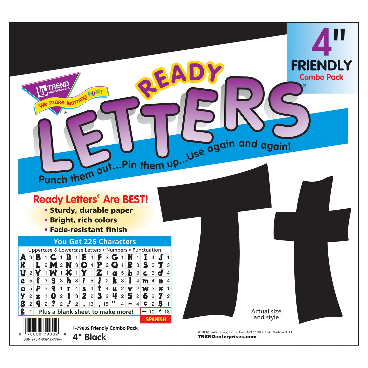 Black 4-Inch Friendly Uppercase/Lowercase Combo Pack (EN/SP) Ready Letters®