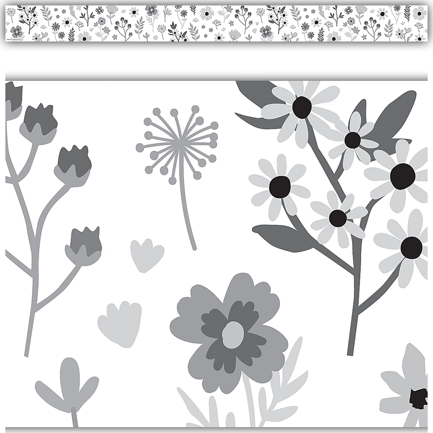 Black And White Floral Trim Straight