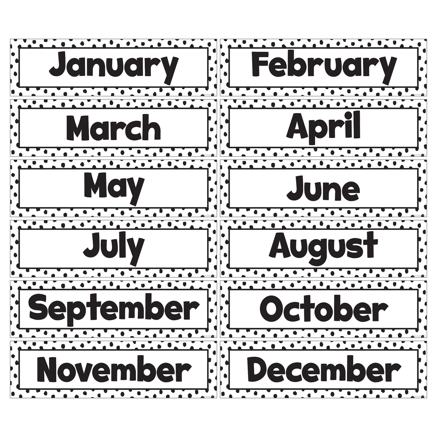 Black Painted Dots on White Monthly Headliners, Pack of 12
