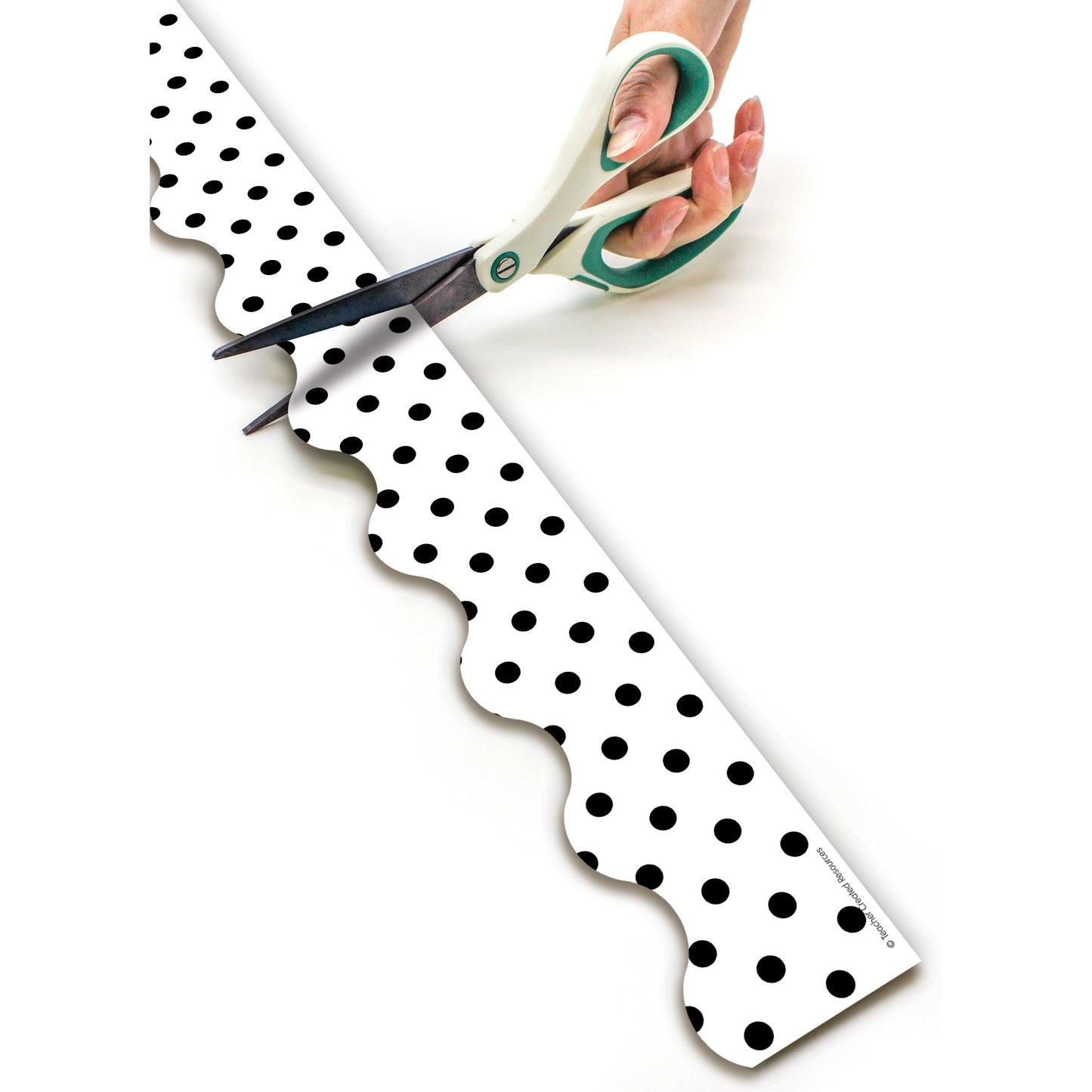 Black Polka Dots on White Scalloped Rolled Border Trim, 50 Feet