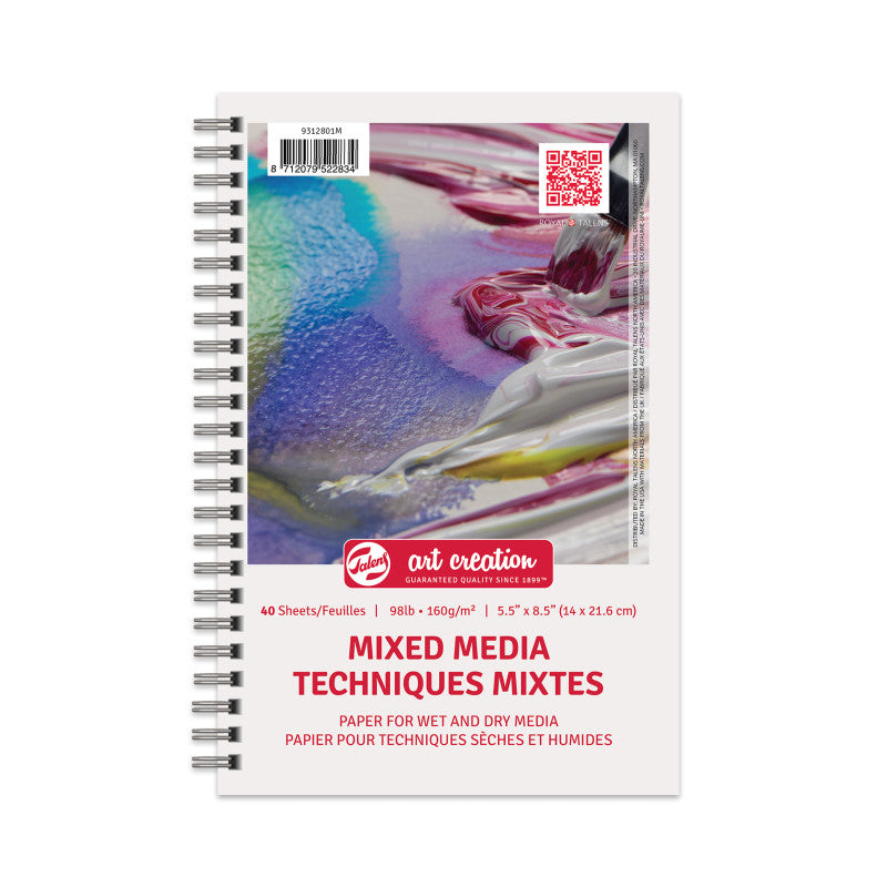 Mixed Media Paper Pad, Spiral Bound, 98lbs, 5.5" x 8.5", 40 Sheets