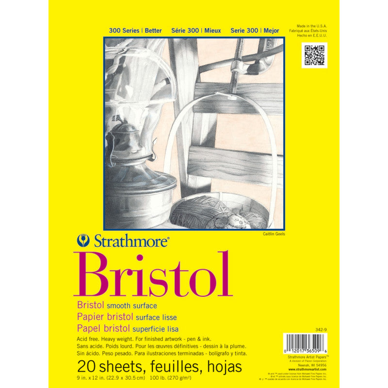 300 Series Bristol Pad, Smooth Finish, Tape Binding, 20 Sheet, 9x12 inch, 1 Count