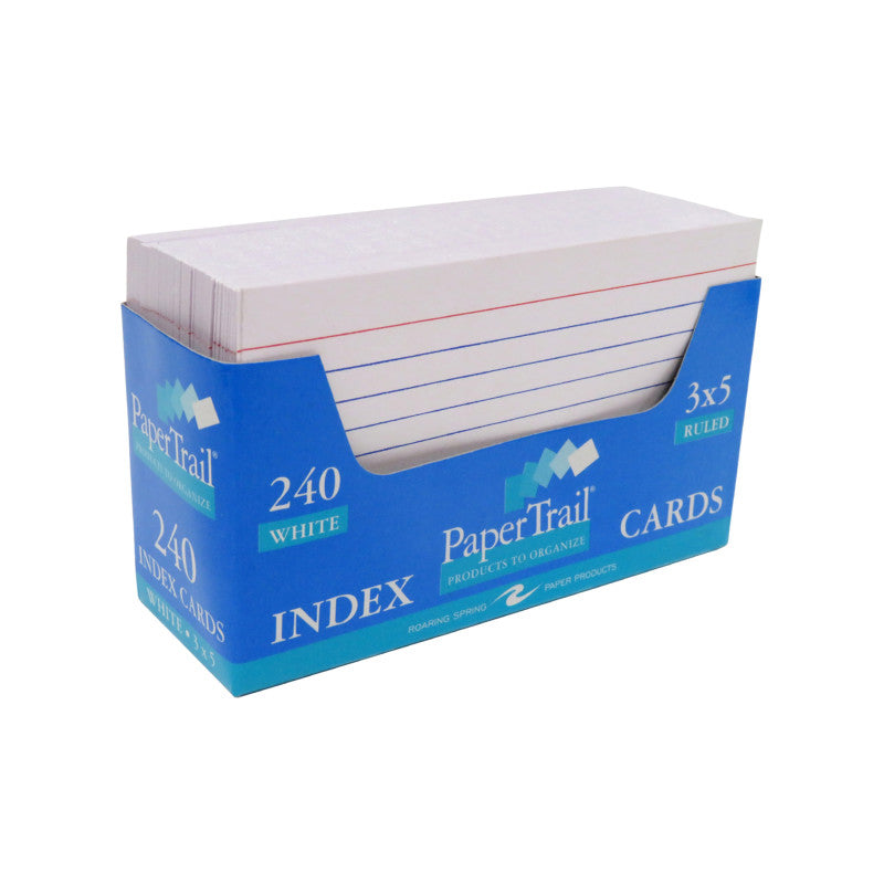 Trayed Index Cards, 3" x 5",White, Pack of 240