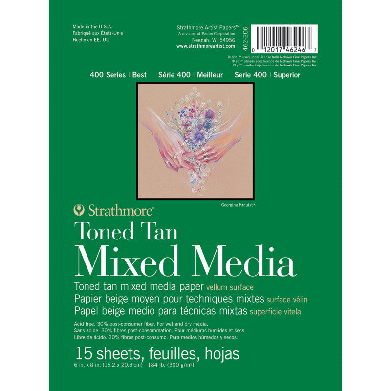 400 Series Mixed Media Pad, Toned Tan, Glue Binding, 15 Sheet, 6x8 inch, 1 Count