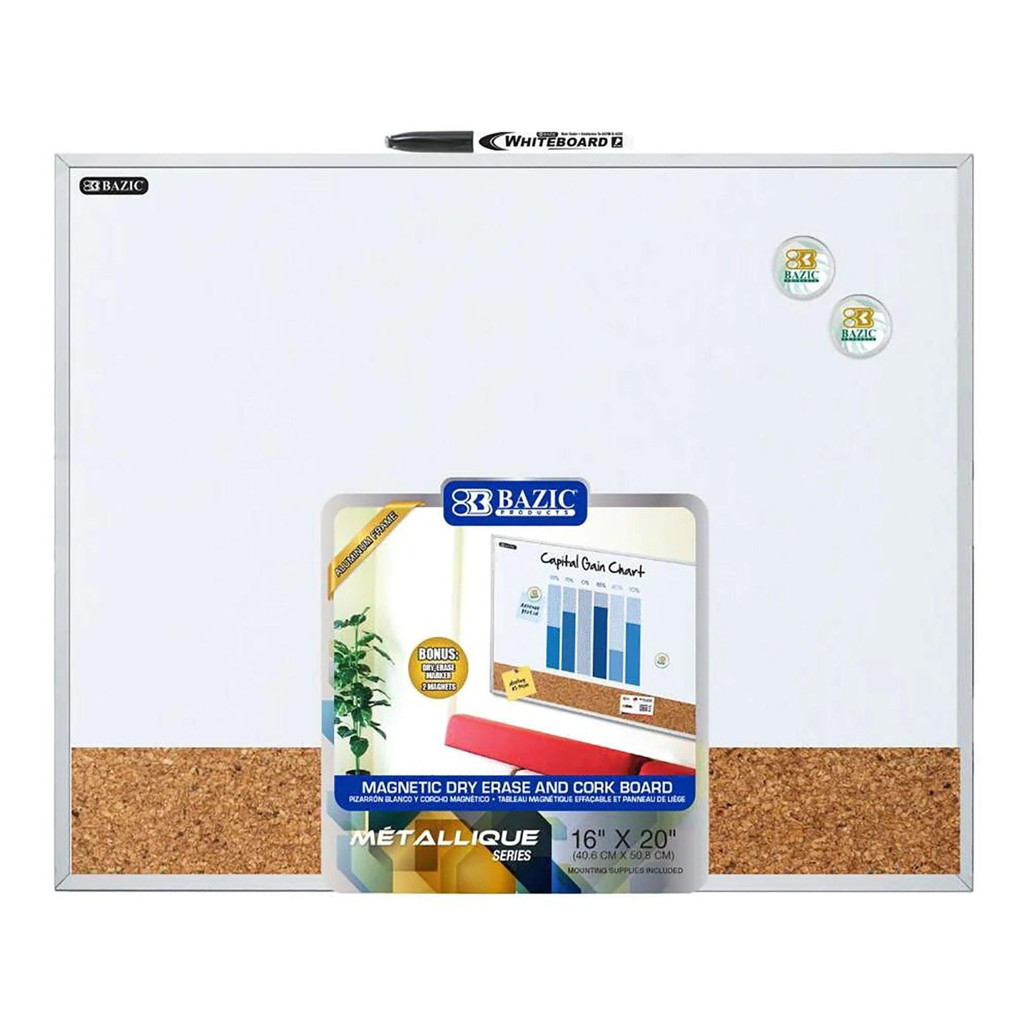Aluminum Framed Magnetic Dry Erase/Cork Combo Board, 16" x 20" - Loomini