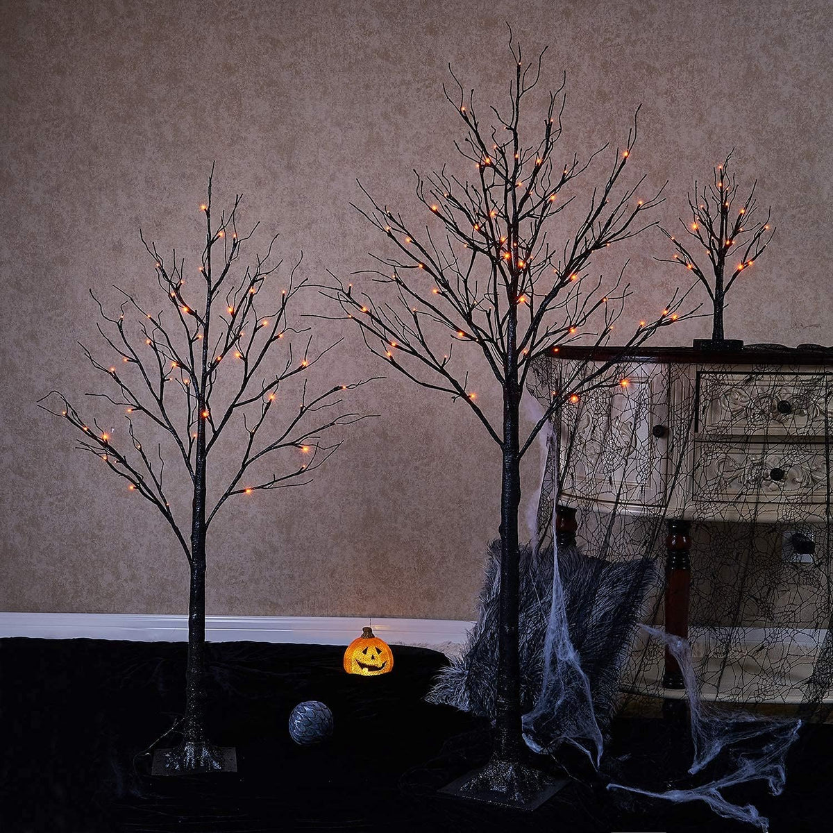 Pre Lit Tabletop Snow Dusted Tree with Timer 24LED 18IN Battery Operated for Christmas Valentine Party Decoration 2 Set