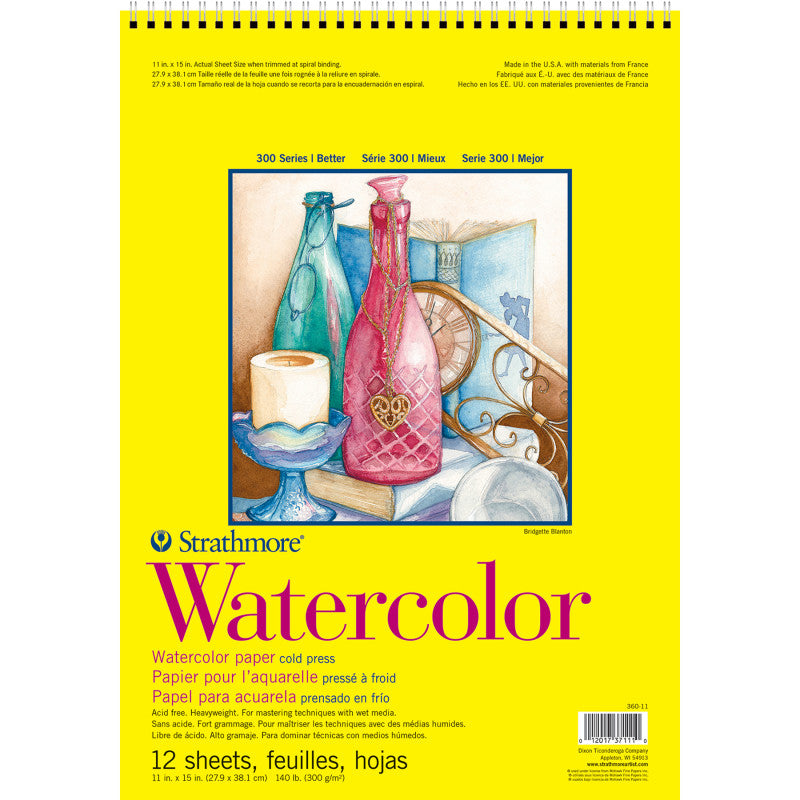 300 Series Watercolor Pad, Cold Pressed, Top Wire Binding, 12 Sheet, 11x15 inch, 1 Count