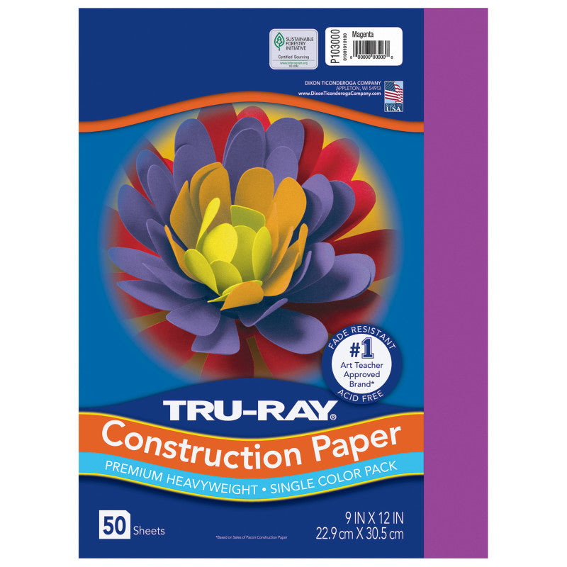 Construction Paper, Heavyweight, Magenta, 9" x 12", 50 Sheets