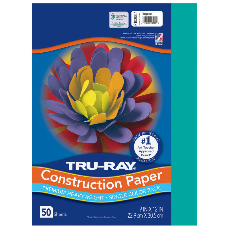 Construction Paper, Heavyweight, Turquoise, 9" x 12", 50 Sheets