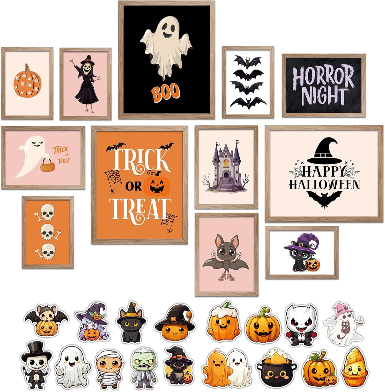 Whaline Halloween-Deko Poster Set – 10 Pinke Gothic-Motive Mit Totenkopf & Geisterblumen Für Wohnzimmer, Party & Büro