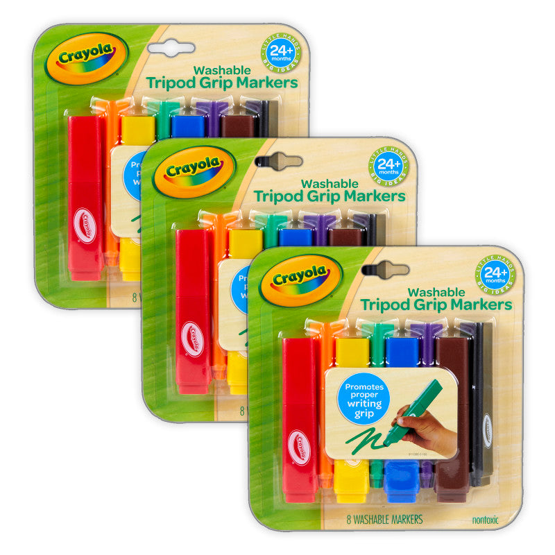 Washable Tripod Grip Markers, 8 Per Pack, 3 Packs