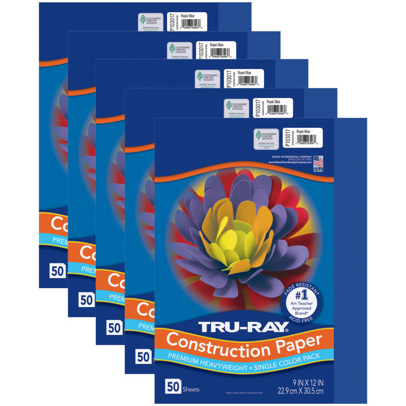 Construction Paper, Heavyweight, Royal Blue, 9" x 12", 50 Sheets Per Pack, 5 Packs