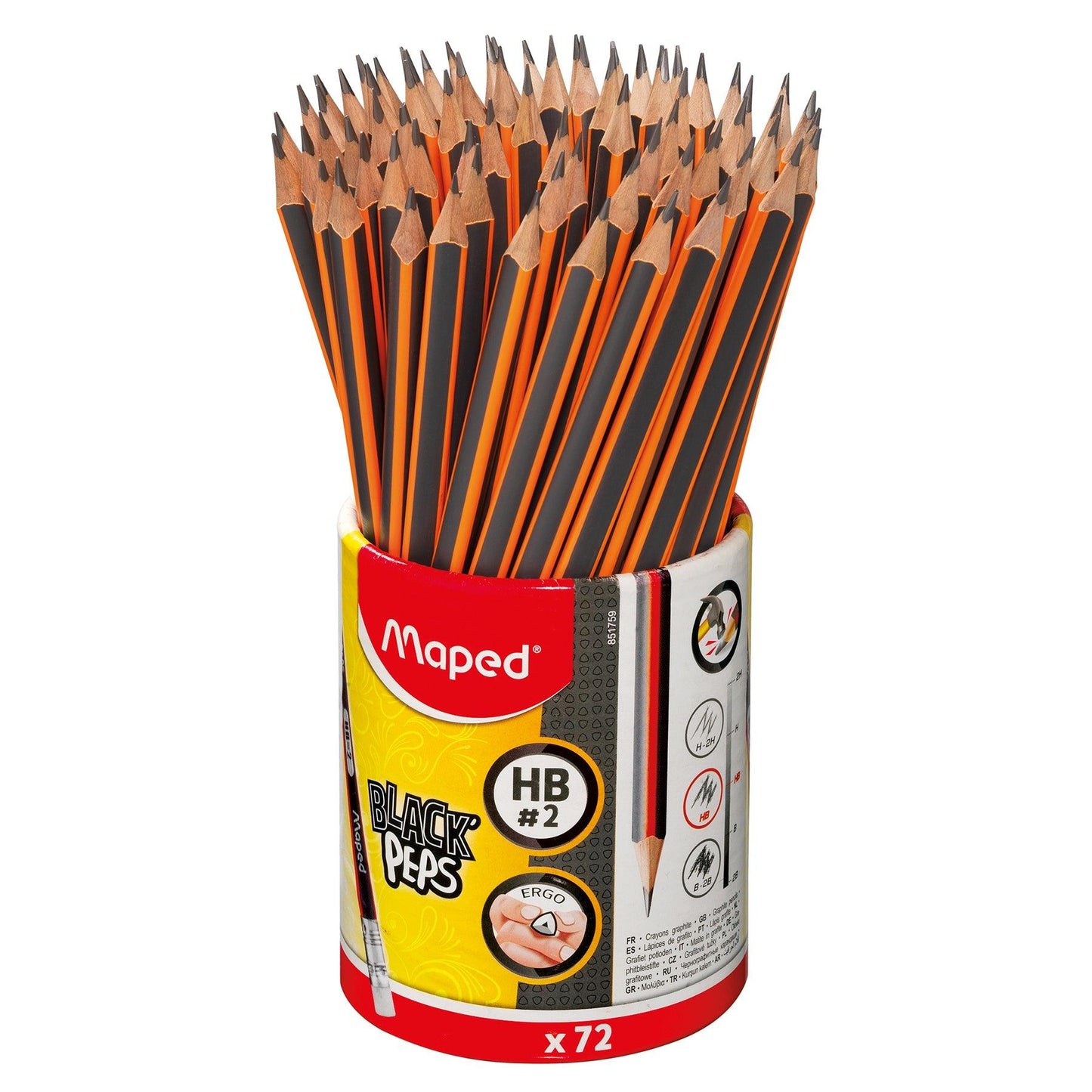 Black'Peps Triangular Graphite #2 Pencils School Pack, Pack of 72 - Loomini