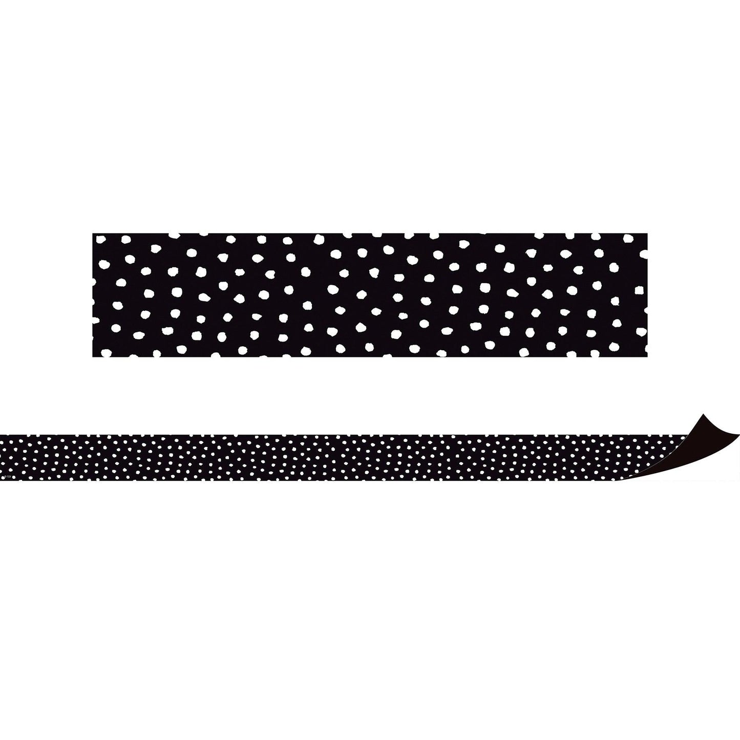 Black with White Painted Dots Magnetic Border, 24 Feet Per Pack, 2 Packs - Loomini