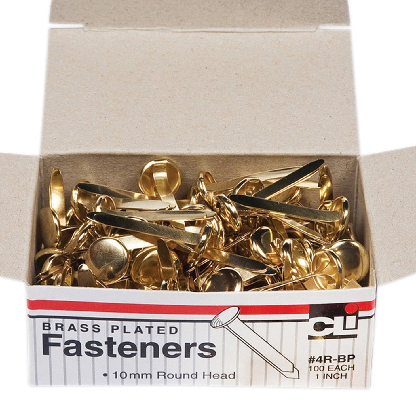 Brass-Plated Paper Fasteners, 1", 100 Per Box, 10 Boxes - Loomini