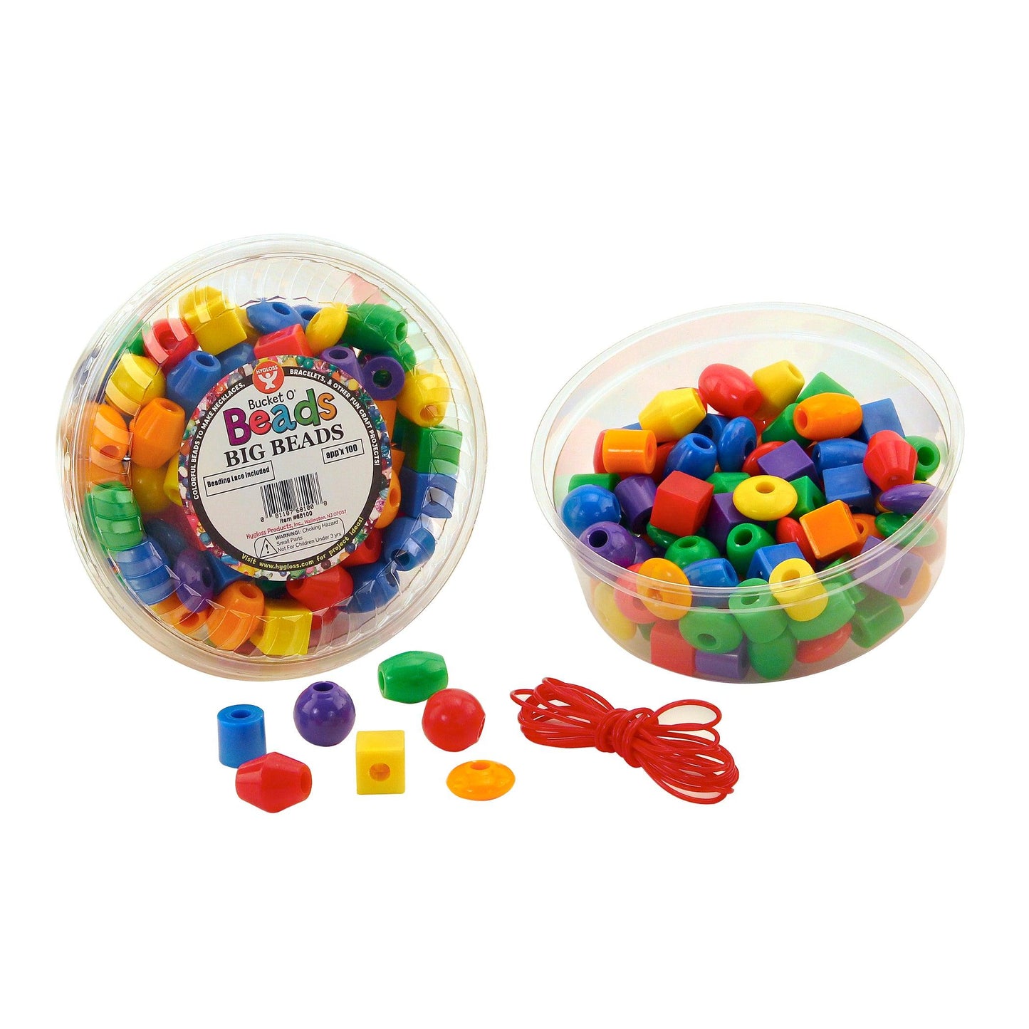 Bucket O' Beads, Big Beads with Lacing Lanyard, 16 oz. Opaque Assortment Hygloss®