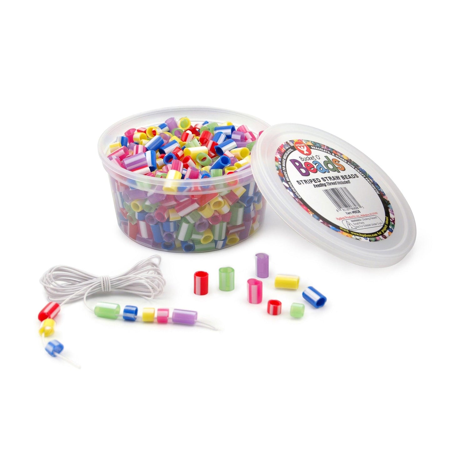 Bucket O’ Beads, Striped Straw, Asstd Sizes, 300 Per Pack, 6 Packs - Loomini