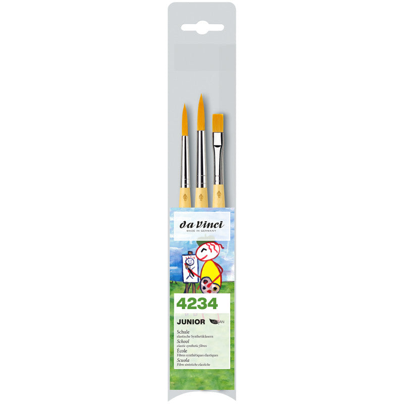 JUNIOR Synthetics Student Brushes, Synthetic, Acrylic & Tempera, Assorted, 3 Brush Set