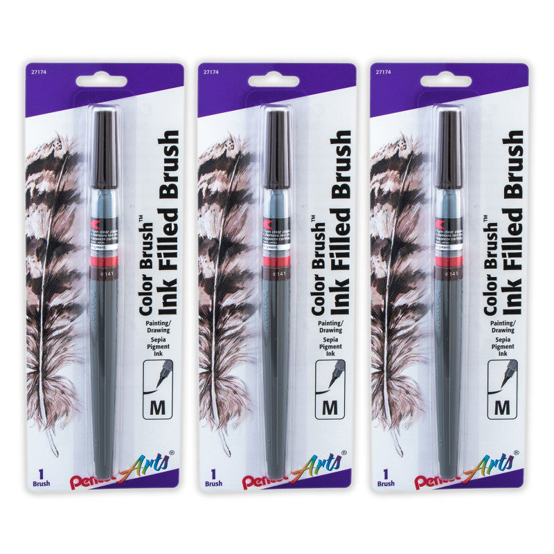 Color Brush with Pigment Ink, Medium Tip, Sepia, Pack of 3