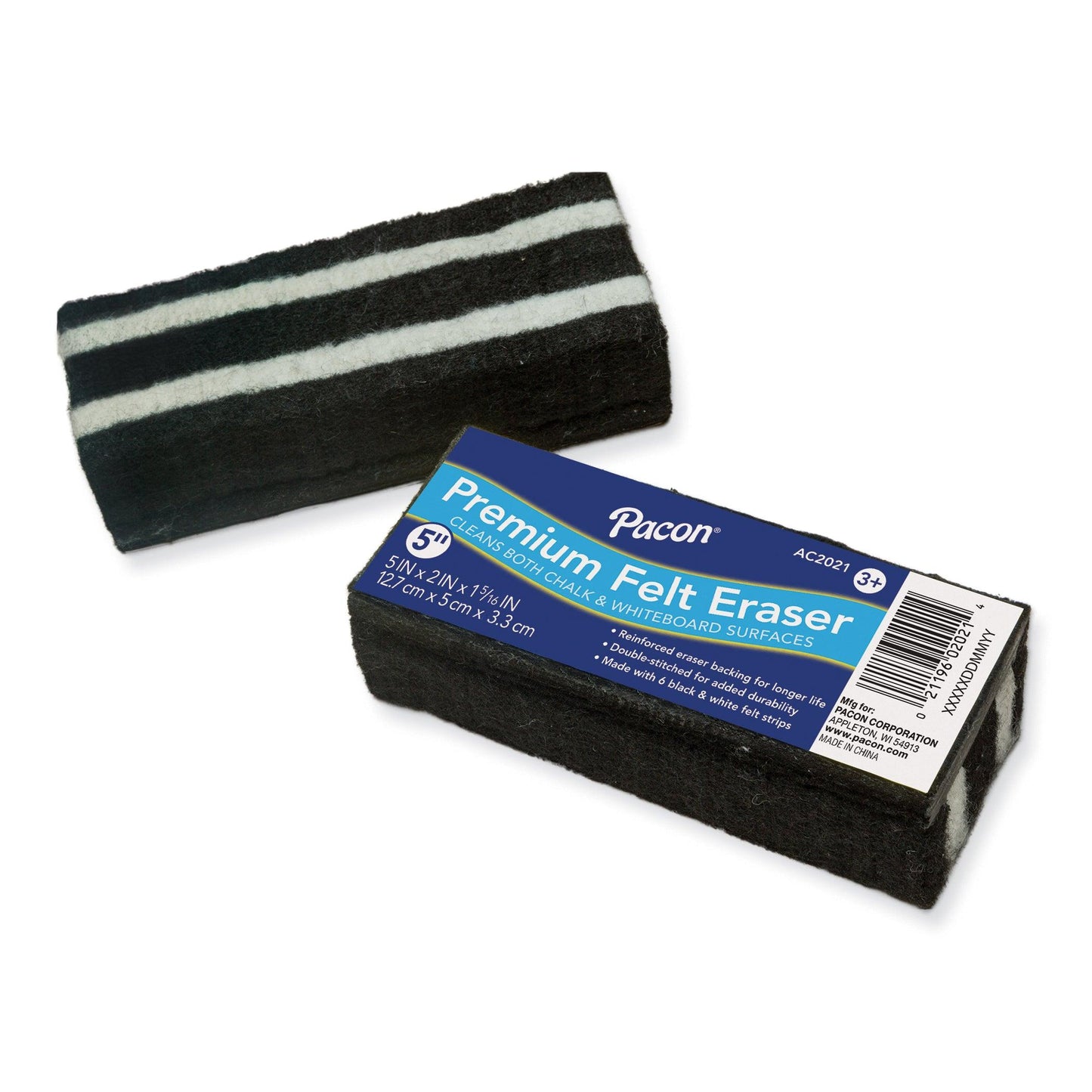 Chalk & Whiteboard Eraser, Premium, 6 Black & White Felt Strips, Double-Stitched, Reinforced Backing, 5", Pack of 12 - Loomini