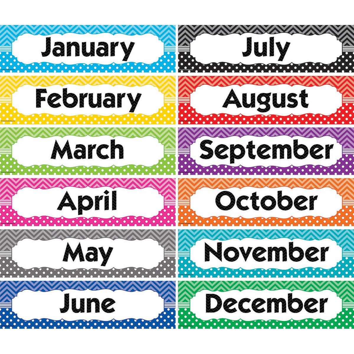 Chevrons and Dots Monthly Headliners, 12 Pieces Per Pack, 3 Packs - Loomini