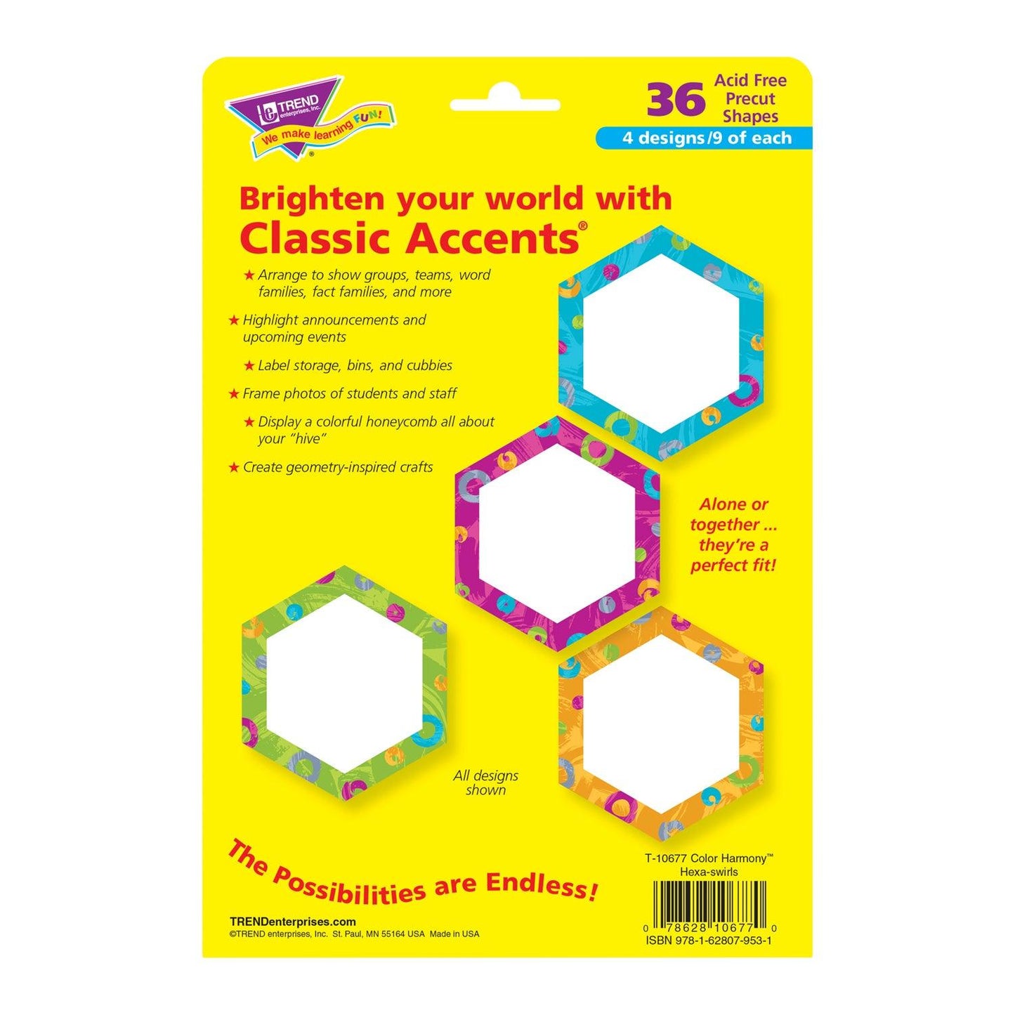 Color Harmony™ Hexa-swirls Classic Accents® Variety Pack, 36 Per Pack, 3 Packs - Loomini