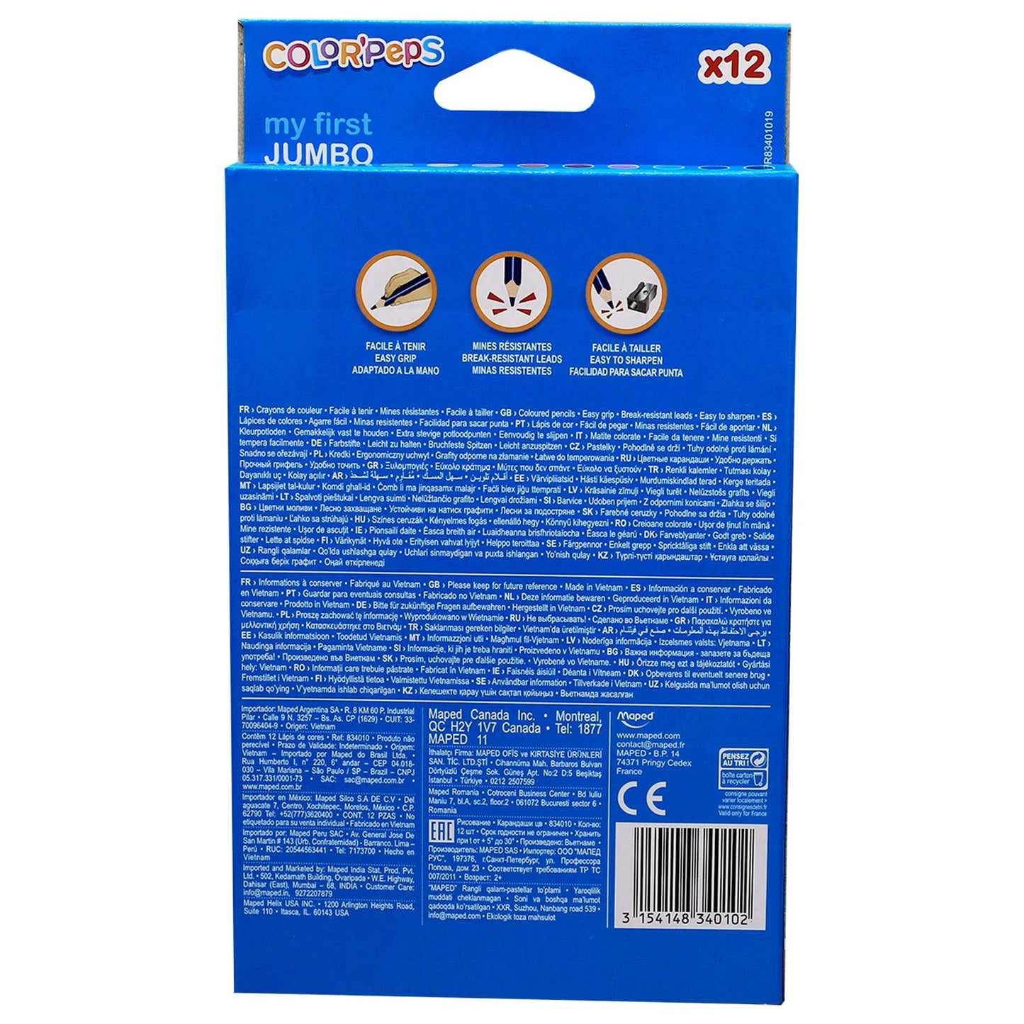 Color'Peps My First Jumbo Triangular Colored Pencils, 12 Per Pack, 6 Packs - Loomini