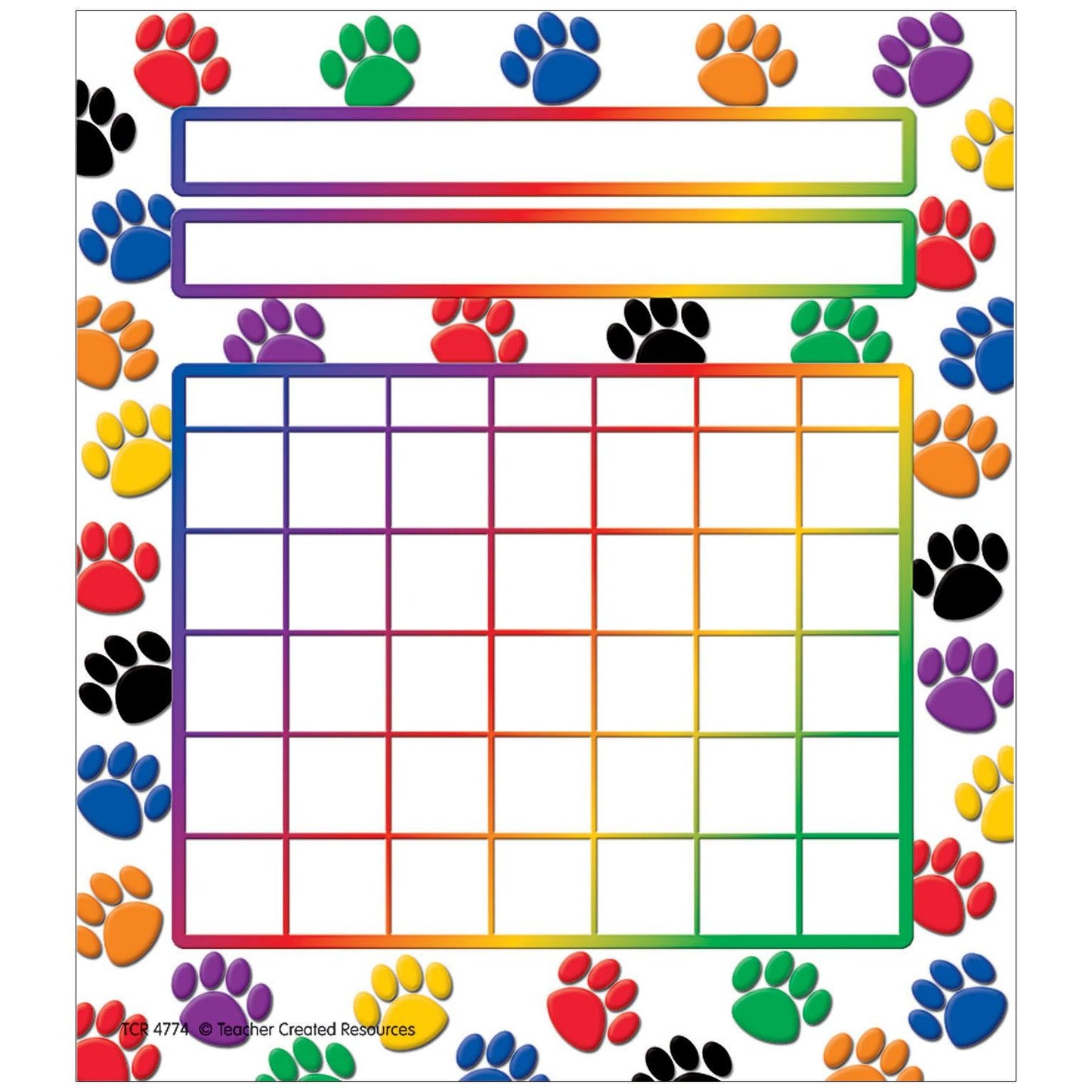 Colorful Paw Prints Incentive Charts, 5.25" x 6", 36 Sheets Per Pack, 6 Packs - Loomini