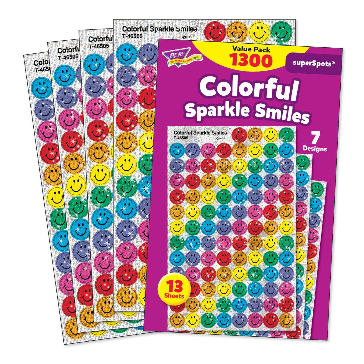 Colorful Sparkle Smiles superSpots® Value Pack, 1300 Per Pack, 3 Packs - Loomini