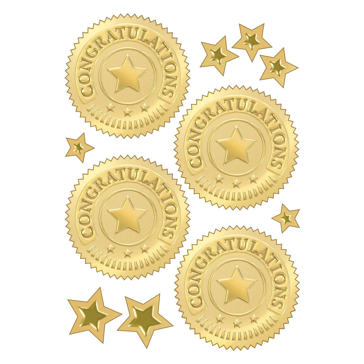 Congratulations (Gold) Award Seals Stickers, 32 Per Pack, 6 Packs - Loomini