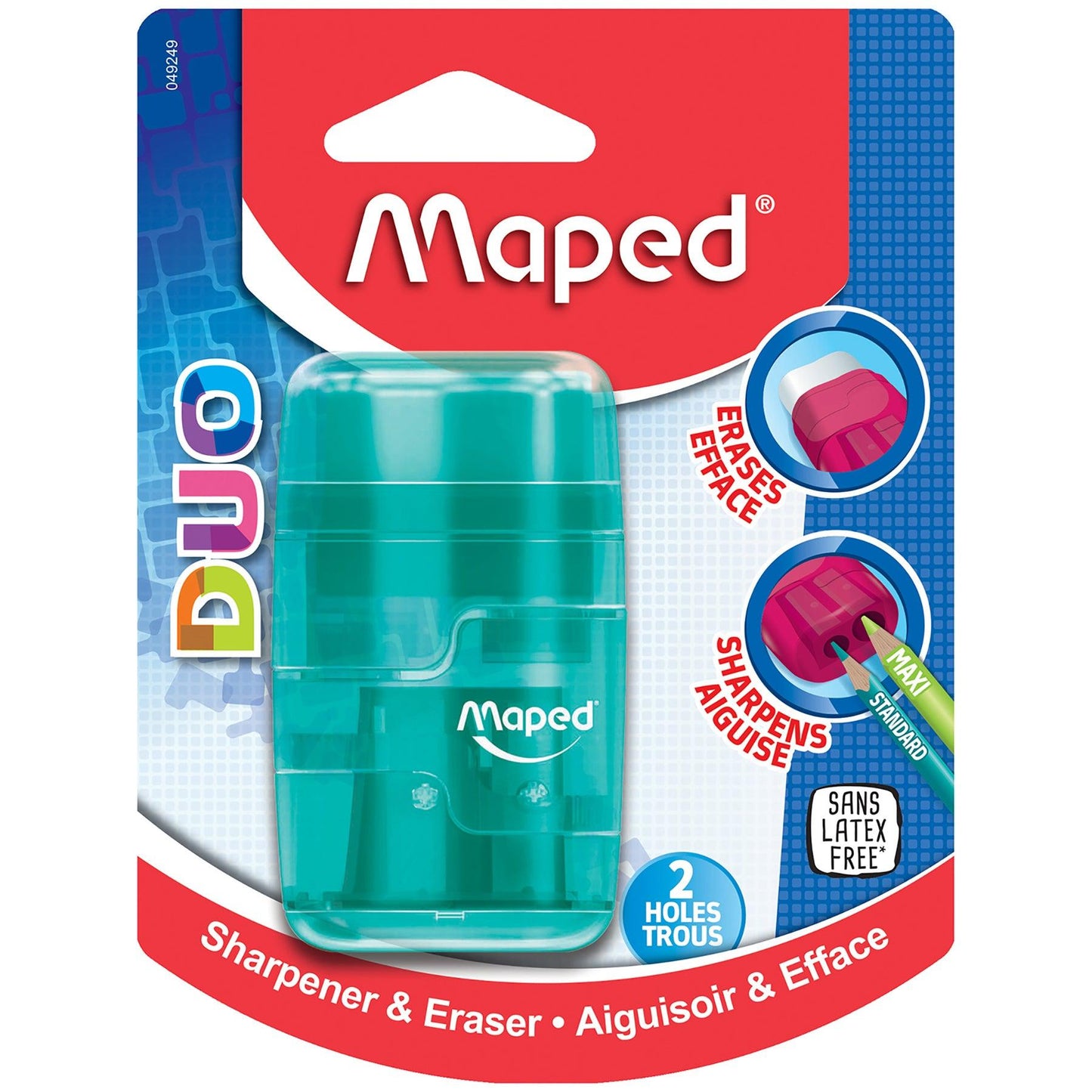 Connect DUO 2 Hole Sharpener / Eraser Combo, Assorted Colors, Pack of 12 - Loomini