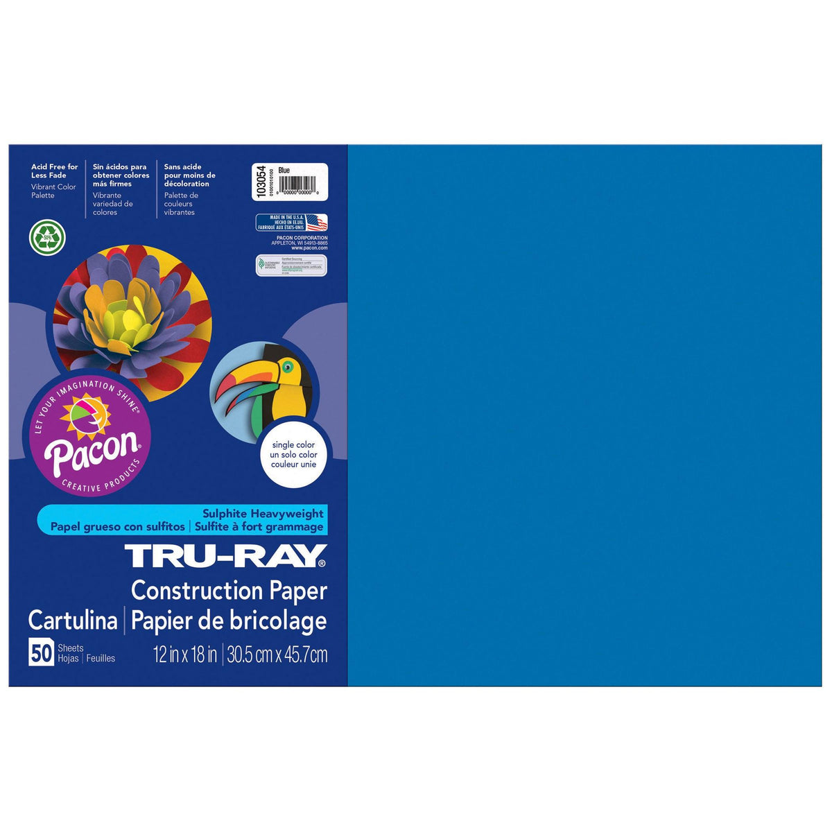 Construction Paper, Blue, 12" x 18", 50 Sheets Per Pack, 5 Packs - Loomini