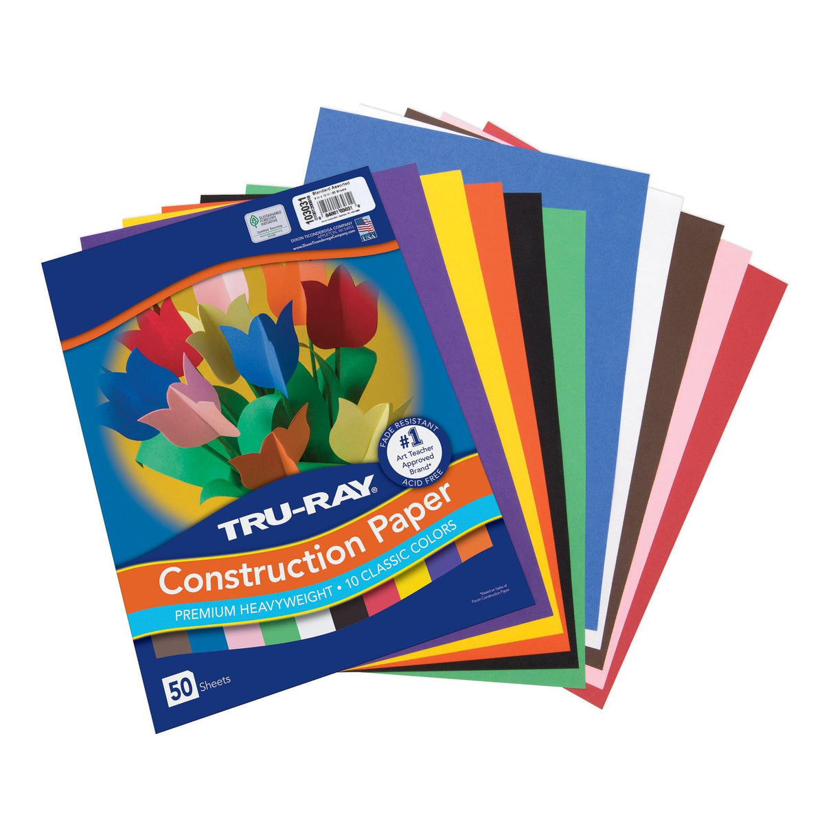 Construction Paper, Standard Assorted, 9" x 12", 50 Sheets Per Pack, 5 Packs - Loomini