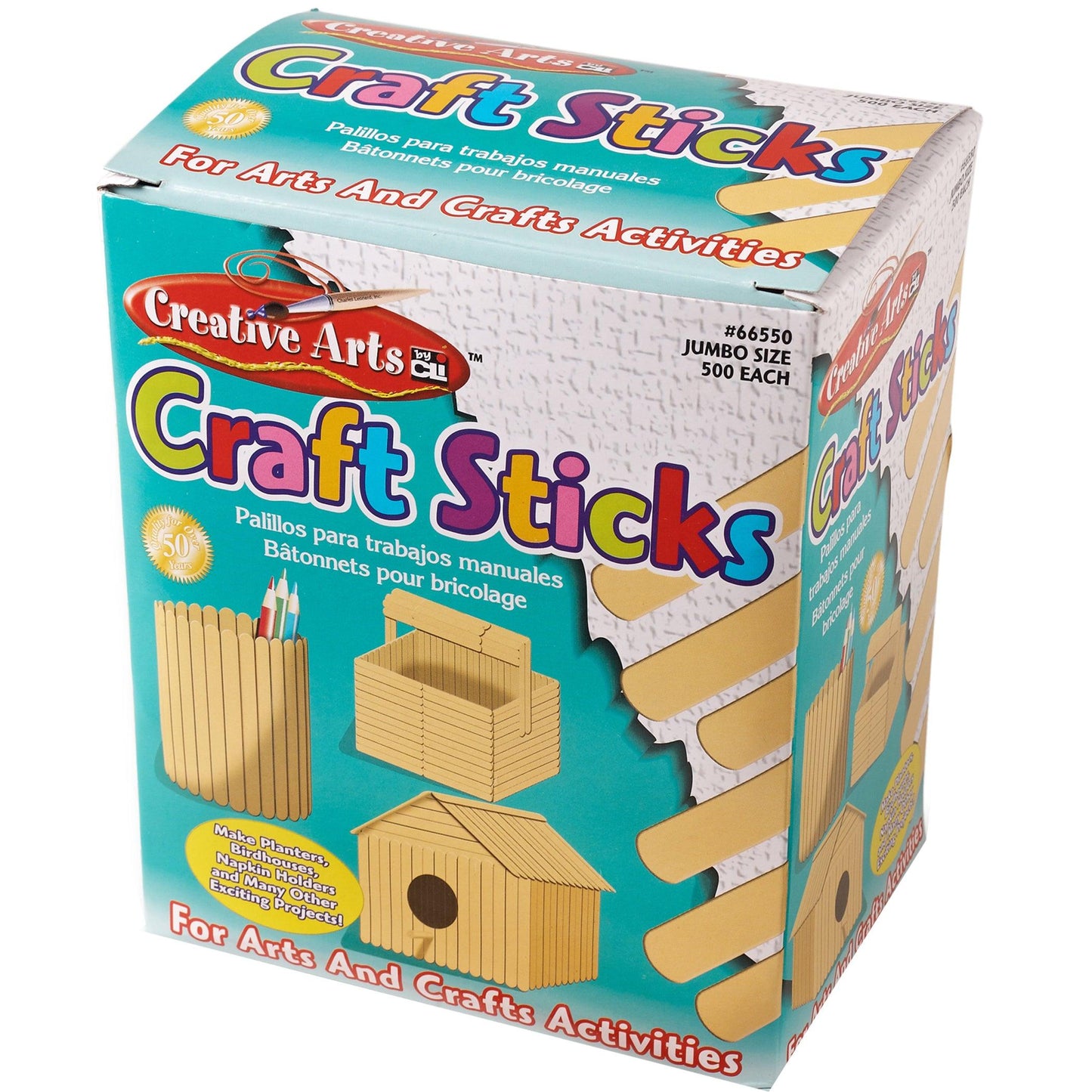Creative Arts Jumbo Craft Sticks, Natural, 500 Per Pack, 2 Packs - Loomini