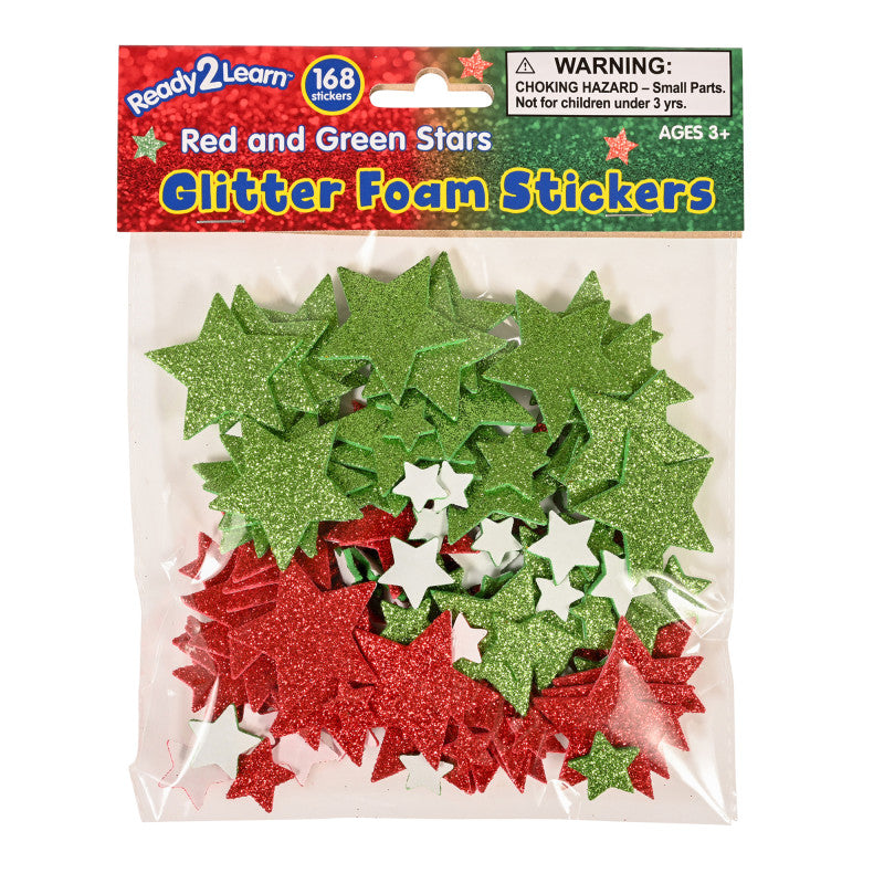 Glitter Foam Stickers, Stars, Red and Green