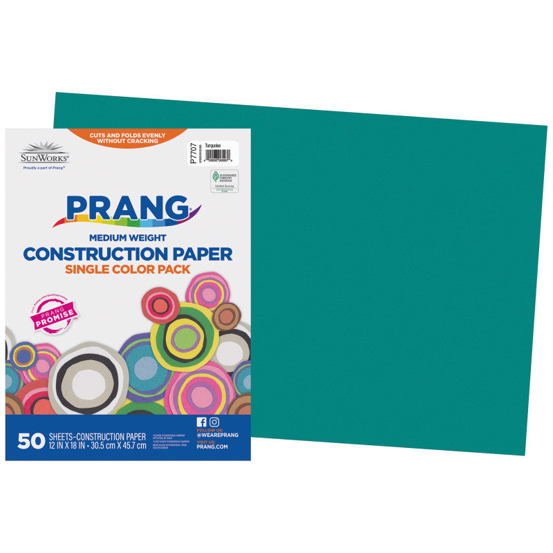 Construction Paper, Medium Weight, Turquoise, 12" x 18", 50 Sheets