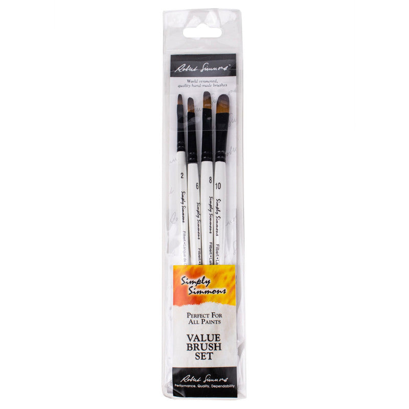 Simply Simmons Filbert Brush Set, Short Handle Mixed Media Paintbrush, White, 4 Pieces