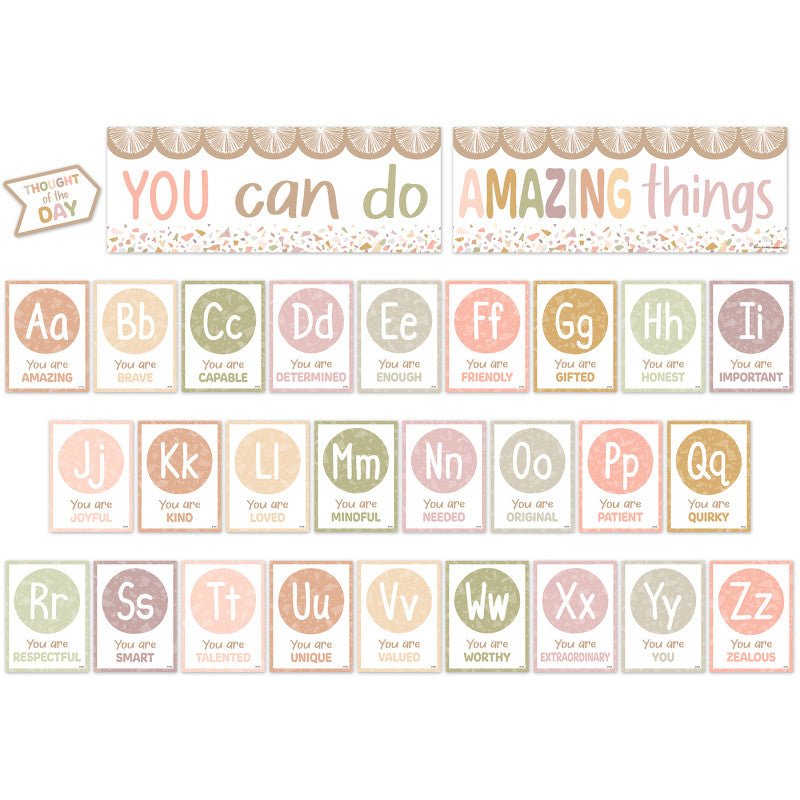 Terrazzo Tones Alphabet Affirmations Bulletin Board Set, 29 Pieces