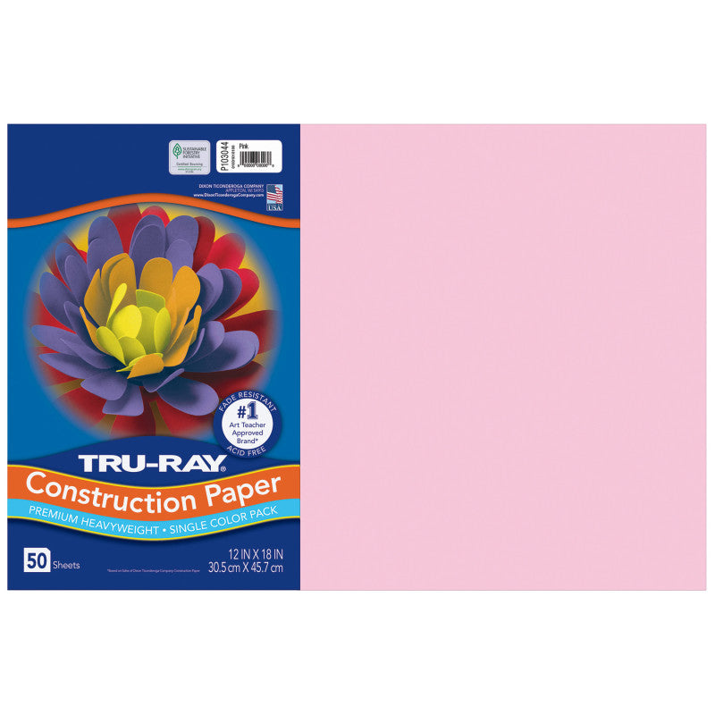 Construction Paper, Heavyweight, Pink, 12" x 18", 50 Sheets