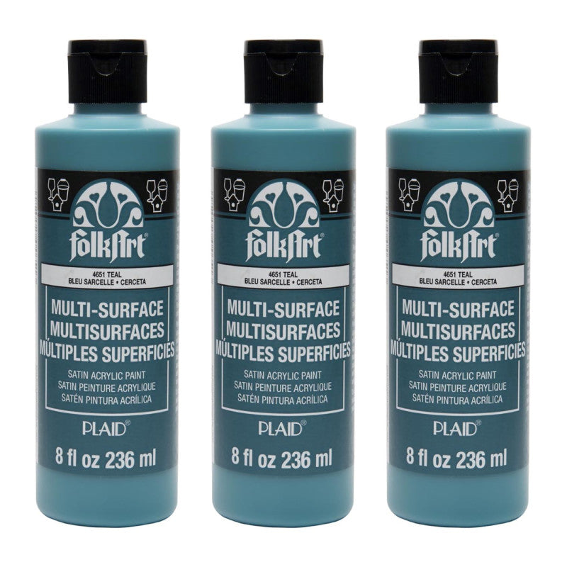 Acrylic Paint Multi-Surface Satin, 8oz., Teal, Pack of 3