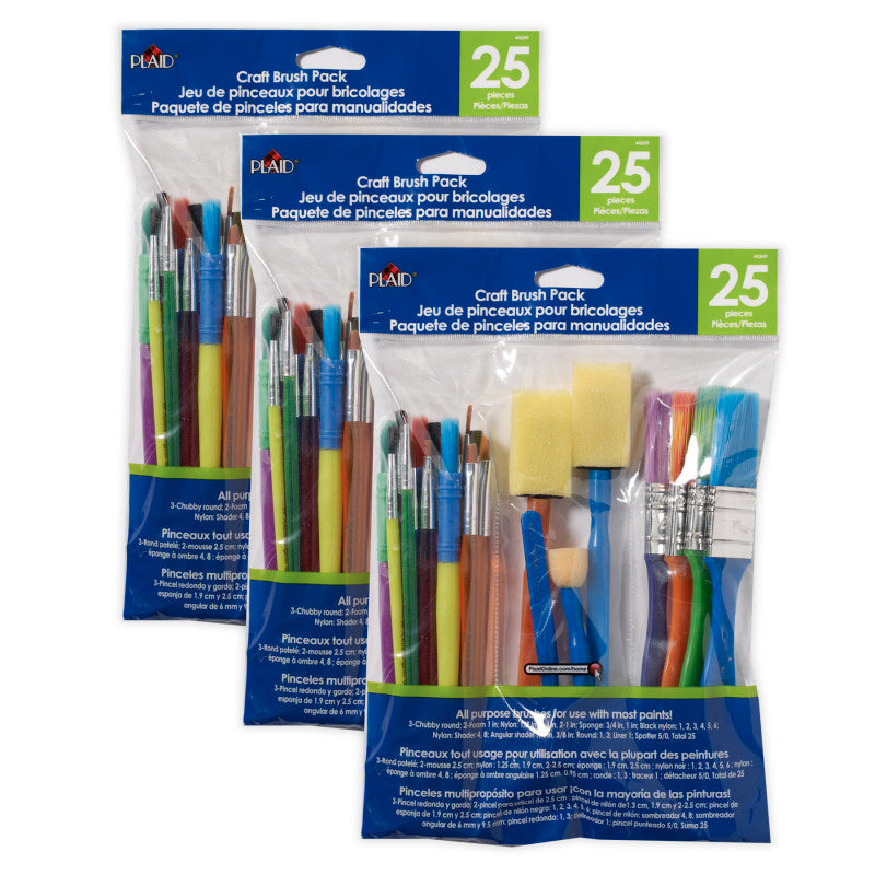 Craft Brush Set, Assorted Shapes & Sizes, 25 Per Set, 3 Sets